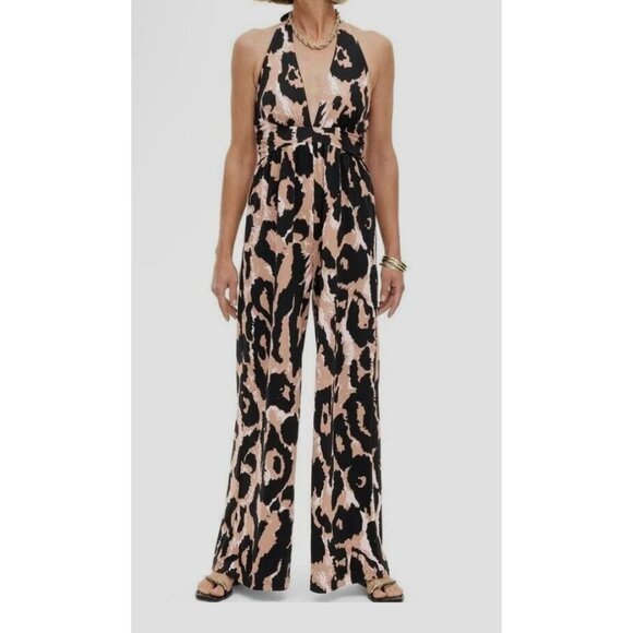 Diane Von Furstenberg X Target Leopard Print Halter Jumpsuit Cotton/Lyocell XXS - Picture 1 of 9